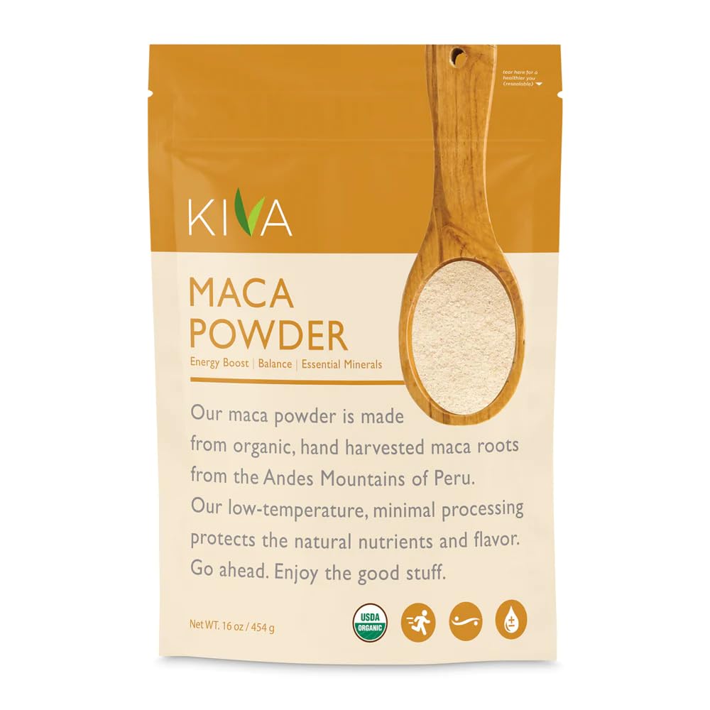 Kiva Organik Maca Toz, Pure Authentic Peruvian Maca Root Toz Sağlığınızı Süperleştirmek, Enerjiye Destek, Superfood, 16 oz