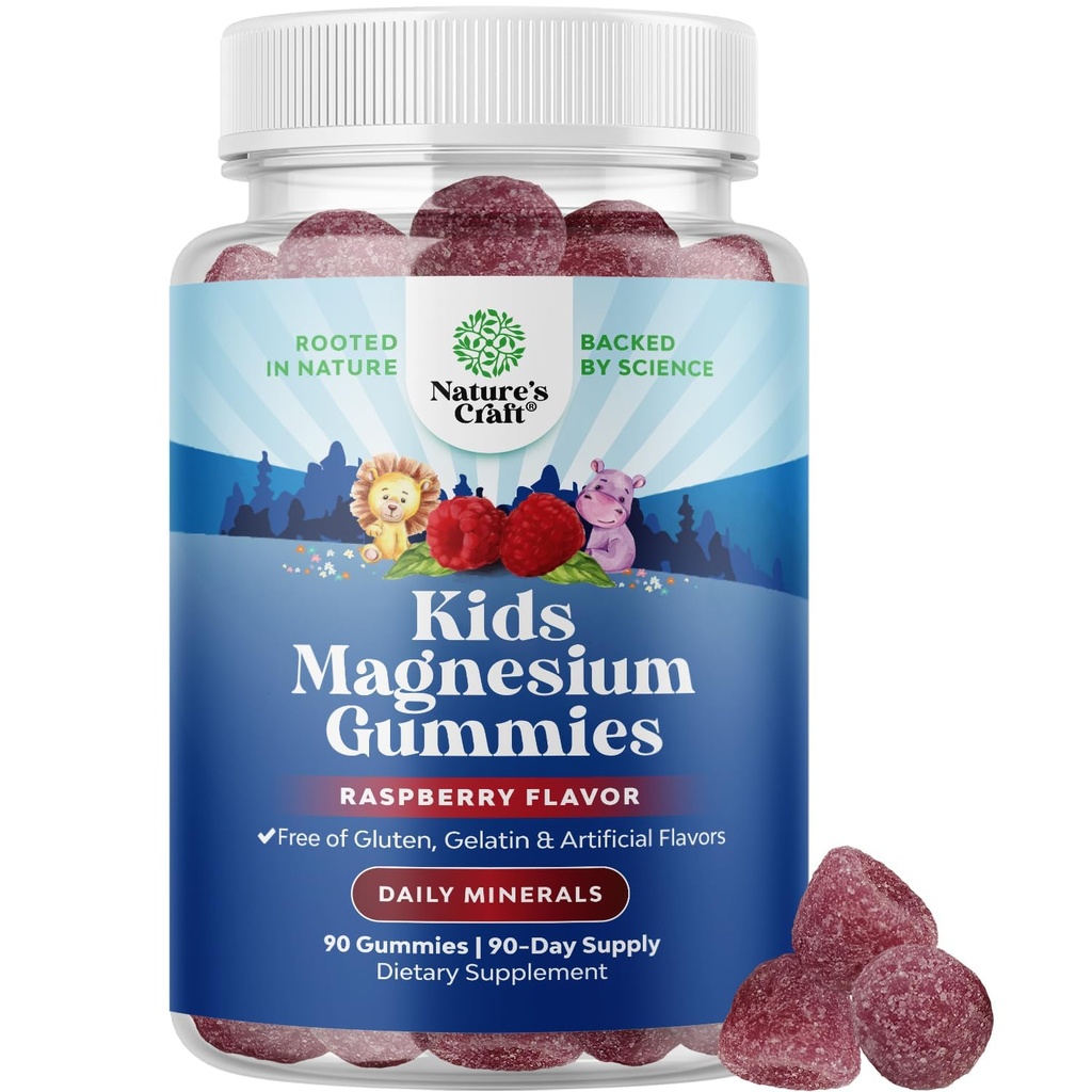 Παιδικό Μαγνήσιο Gummies - Ήρεμη Χαλαρωτική Mg συμπλήρωμα κιτρικό με σμέουρο άρωμα - Ήρεμο συμπλήρωμα μαγνησίου για νευρωνικούς μυς υγείας & υγιή υποστήριξη καρδιάς - Mag Citrate Gummies - 90 Count Pack