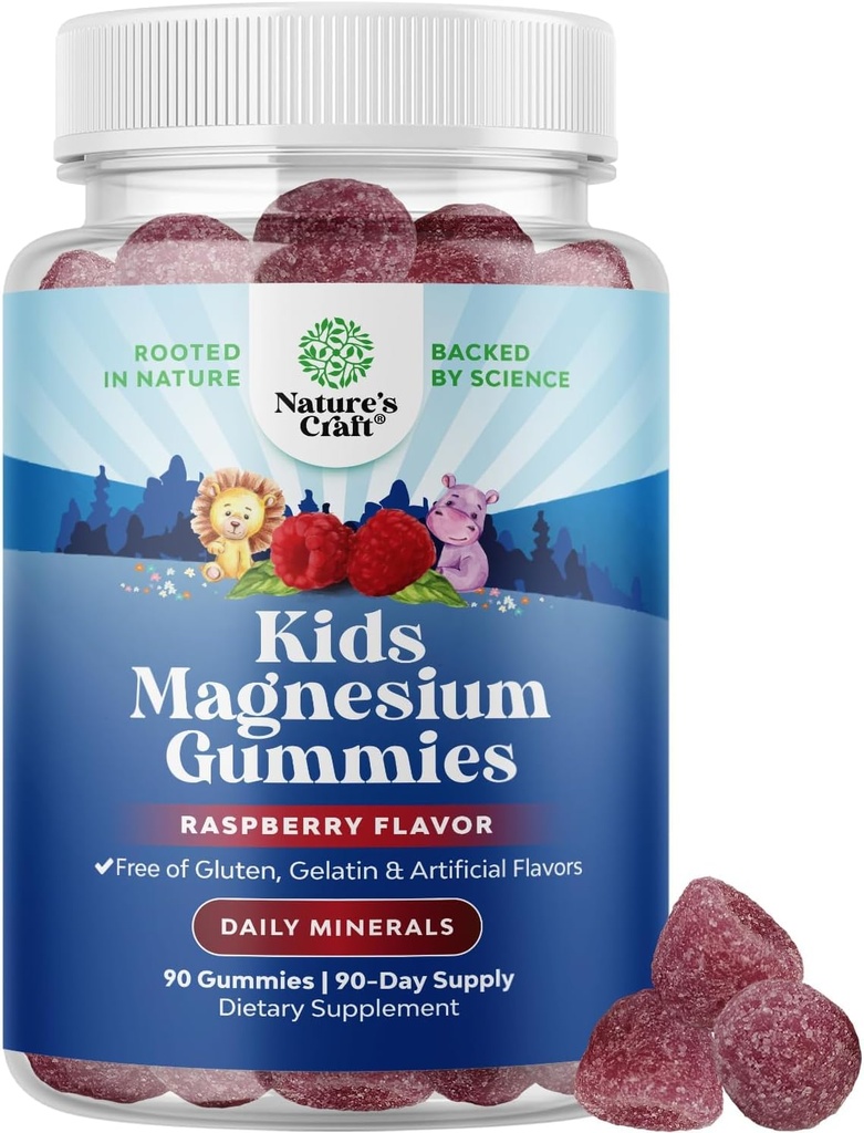 Παιδικό Μαγνήσιο Gummies - Ήρεμη Χαλαρωτική Mg συμπλήρωμα κιτρικό με σμέουρο άρωμα - Ήρεμο συμπλήρωμα μαγνησίου για νευρωνικούς μυς υγείας & υγιή υποστήριξη καρδιάς - Mag Citrate Gummies - 90 Count Pack