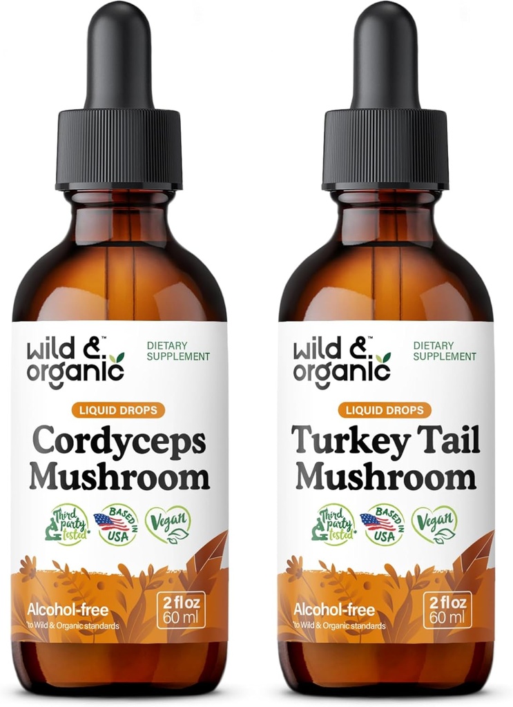 Άγρια & Βιολογικά Cordyceps Mushroom Βάμμα 2 fl oz & Turkey Tail Mushroom Βάμμα 2 fl oz
