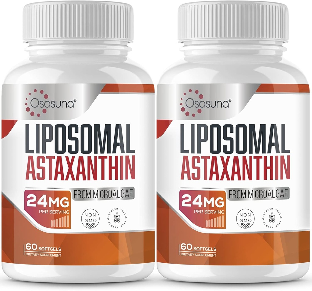 Συμπλήρωμα λιποσωμικής ασταξανθίνης 24MG, μέγιστη απορρόφηση, αντιοξειδωτικό ισχυρότερο από VIT C, μη ΓΤΟ και γλουτένη χωρίς - 120 Softgels (4 μήνες προμήθεια)