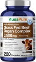 NusaPure Grass Fed Beef Organ Kompleksi | 220 Capsules | Pasture Yükseltilir | Kidney, Pancreas, Heart, Spleen | Soyfree Non-GMO, Bioperine