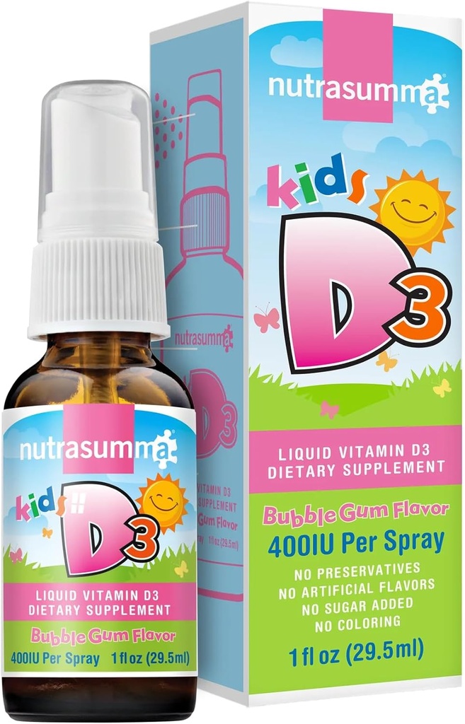 Nutrasumma Kids Vitamin D3 400 IU Bubble Gum Flavor-1oz- Doğal Yüksek Abhidrorps Immune System Vitamin Tamamlayıcı