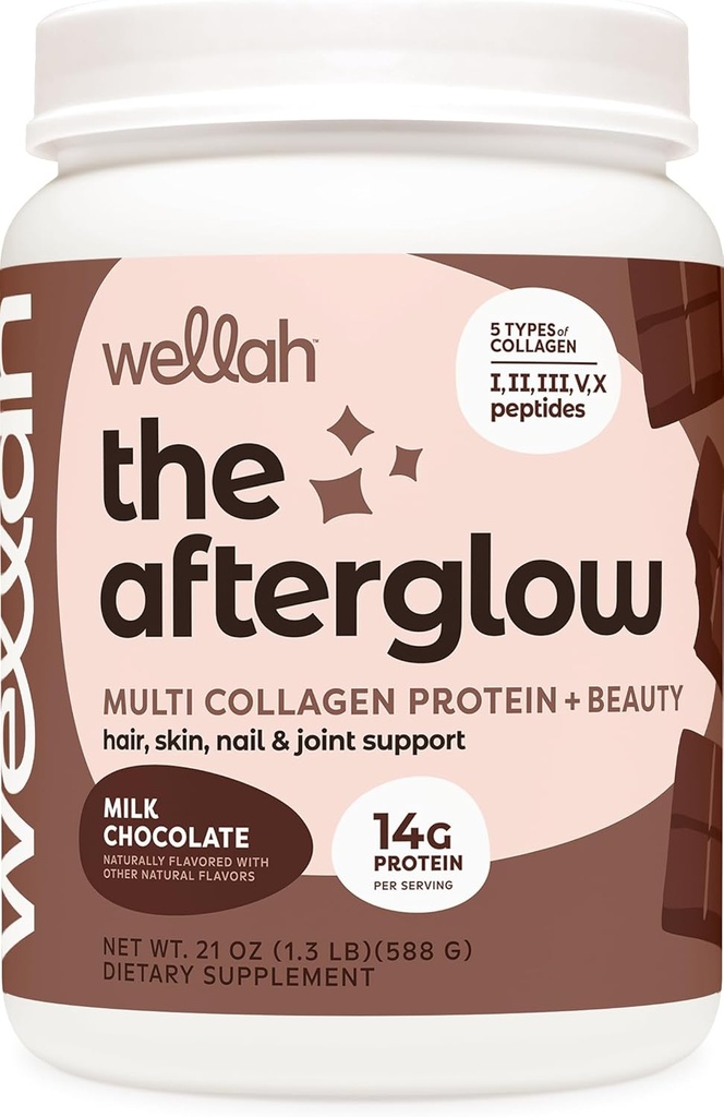 Wellah The Afterglow Multi Collagen protein + Güzellik (30 Hizmet, Çikolata) - Saç, Cilt, Çiç & Ortak Destek - Non-GMO & Gluten Ücretsiz