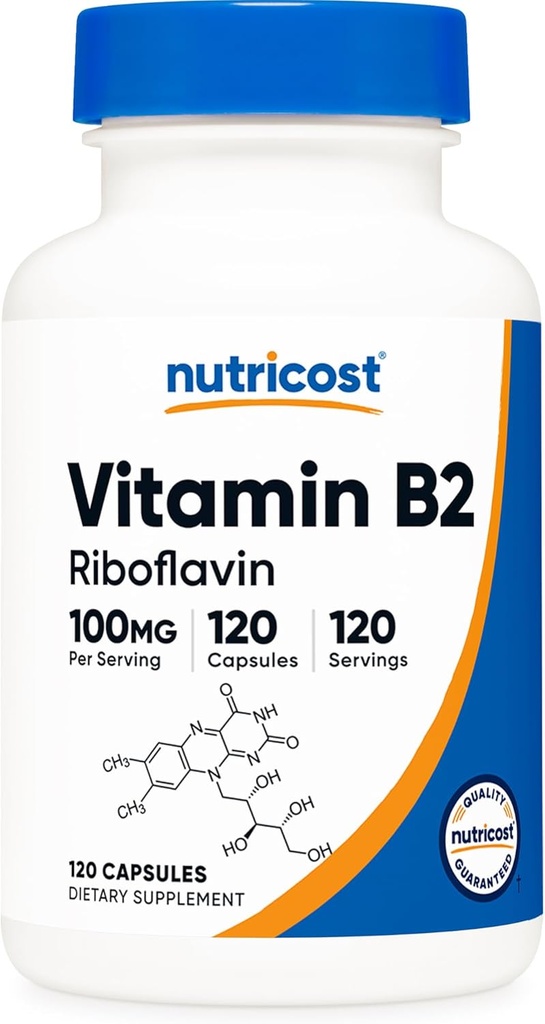 Nutricost Vitamin B2 (Riboflavin) 100 mg, 120 Capsules - Gluten Free and Non-GMO