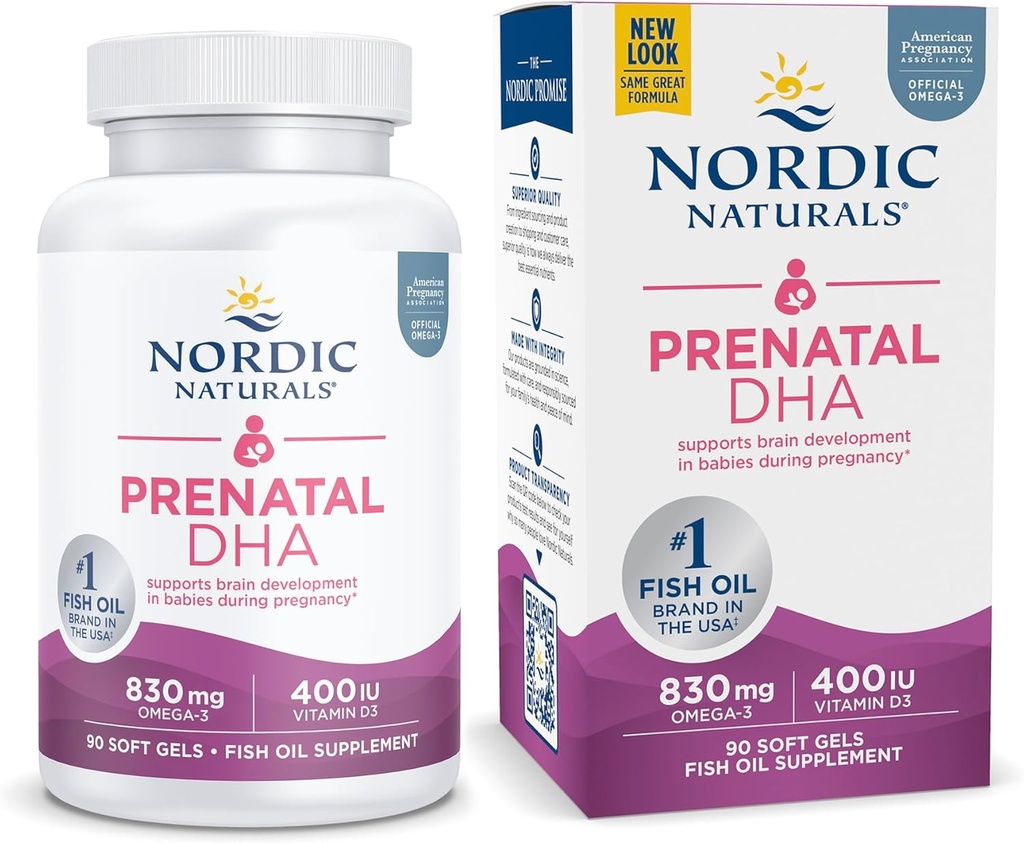 Nordic Naturals Pro Prenatal DHA, Unflavored - 830 mg Omega-3 + 400 IU D3-90 Soft Gels - Hamilelik ve Lactasyon sırasında bebeklerde Beyin Gelişimi - Non-GMO - 45 Hizmetler