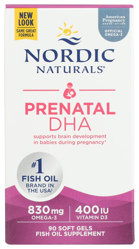 Nordic Naturals Pro Prenatal DHA, Unflavored - 830 mg Omega-3 + 400 IU D3-90 Soft Gels - Hamilelik ve Lactasyon sırasında bebeklerde Beyin Gelişimi - Non-GMO - 45 Hizmetler