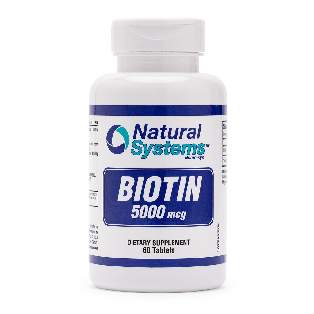 Biotin 60 Tabletler 5000 mcg Tarafından Natural Systems | Biotin Saç Büyüme Desteği Pills | Saç Skin Nails Erkekler ve Kadınlar için Vitaminler | Biotin Supplement Hücre Büyümesini Geliştiriyor