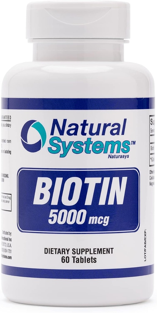 Biotin 60 Tabletler 5000 mcg Tarafından Natural Systems | Biotin Saç Büyüme Desteği Pills | Saç Skin Nails Erkekler ve Kadınlar için Vitaminler | Biotin Supplement Hücre Büyümesini Geliştiriyor