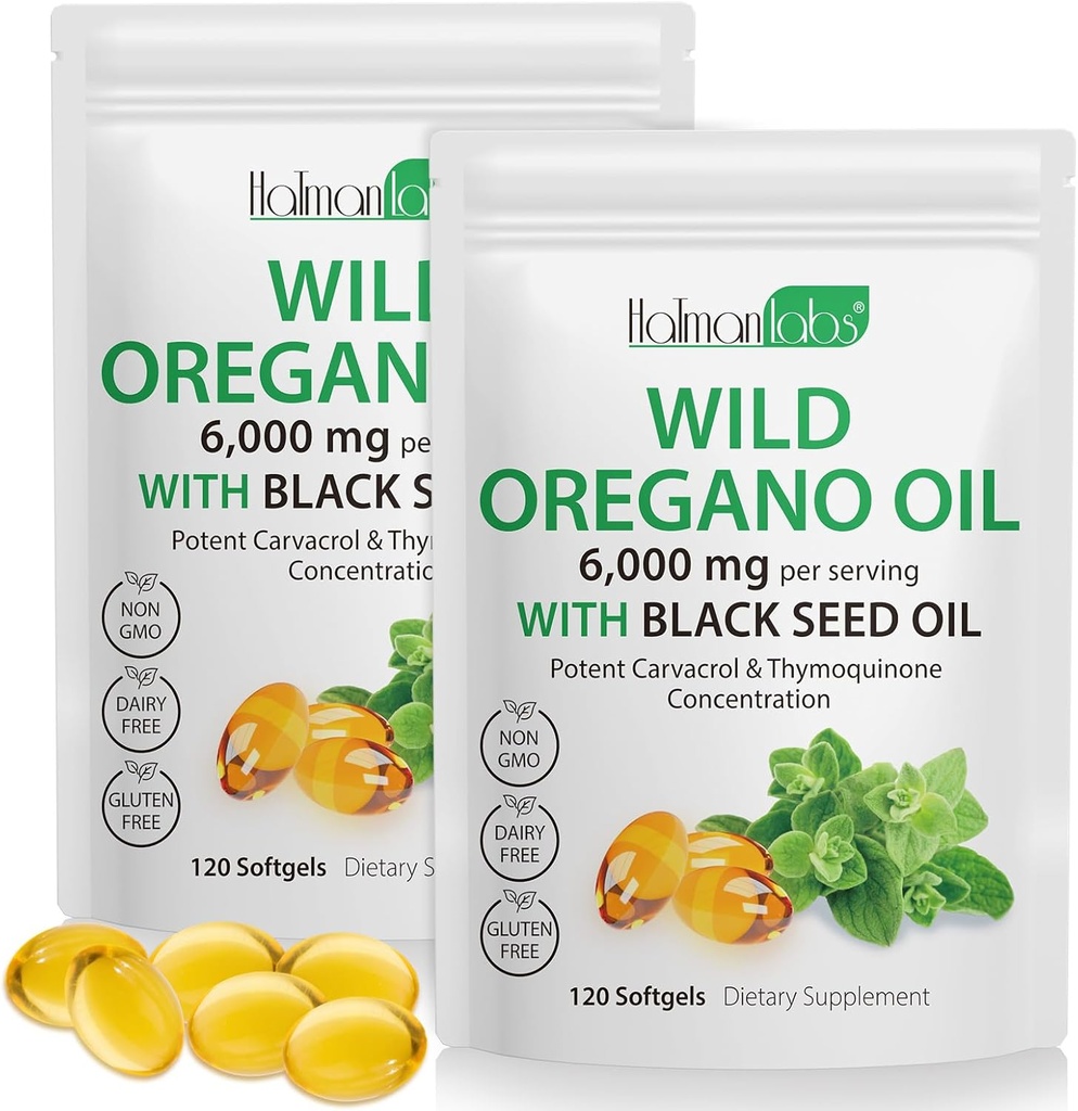 Oregano Softgels 6000 mg'ın petrolü 240 Kont'a hizmet ediyor | 1 Formula 1'de Siyah Tohum Petrol 200 mg, 4X Güçlü Carvacrol & Thymoquinone | Plant Based, Non-GMO & Immune Support