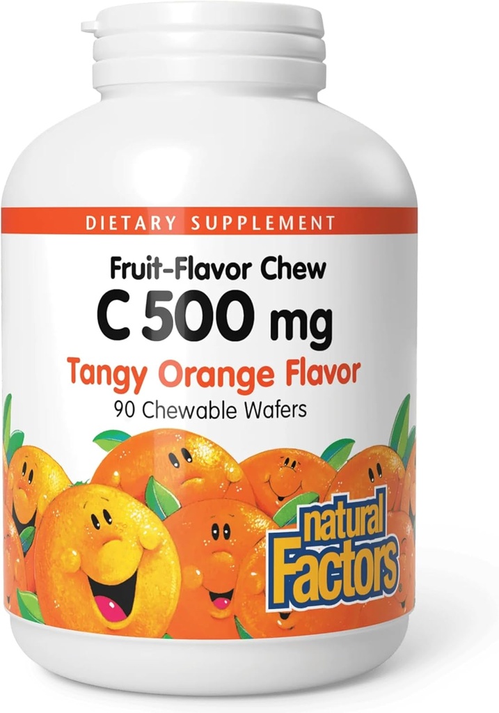Doğal Faktörler, C 500 mg, Çocuklar Sağlıklı Kemikleri ve Dişleri Destekleyebilir, Tangy Orange, Vegan, Non-GMO, 90 wafers (90 hizmet)