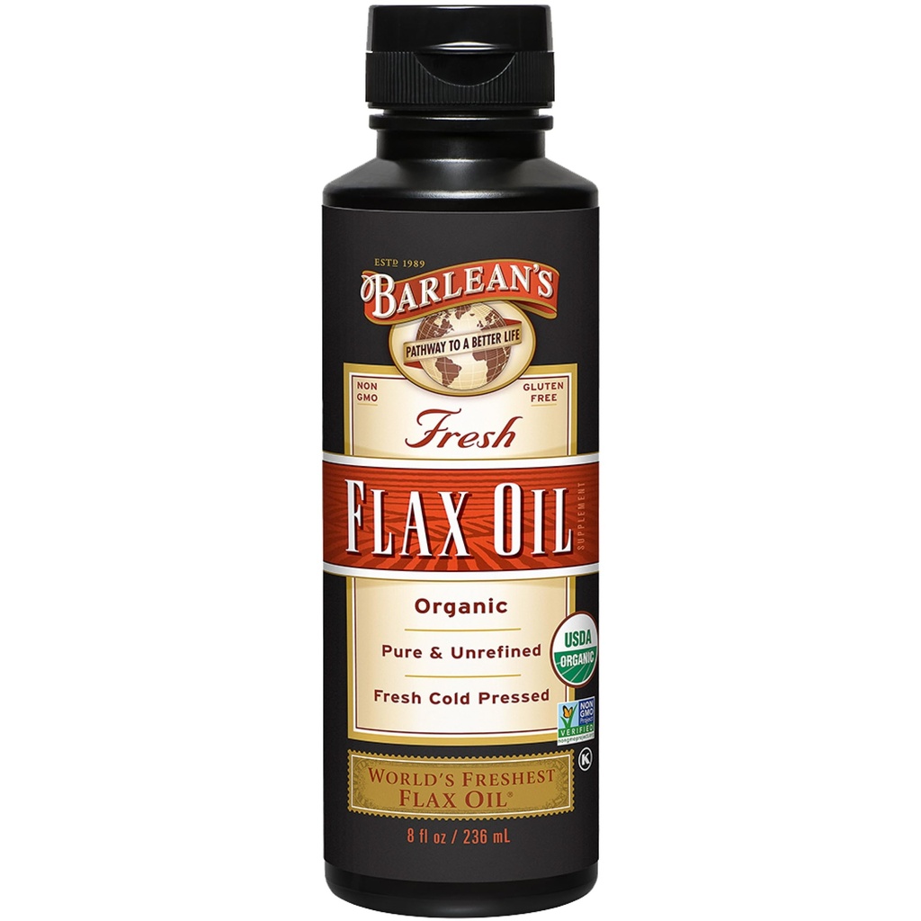 Barlean'ın Organik Lezzetli Yağ Sıvısı Fresh Cold Pressed Flax Seeds, 7,640 mg ALA Omega 3 Fatty Acid Supplement for Skin and Hair Care, Vegan & Gluten Free, 8 ozz