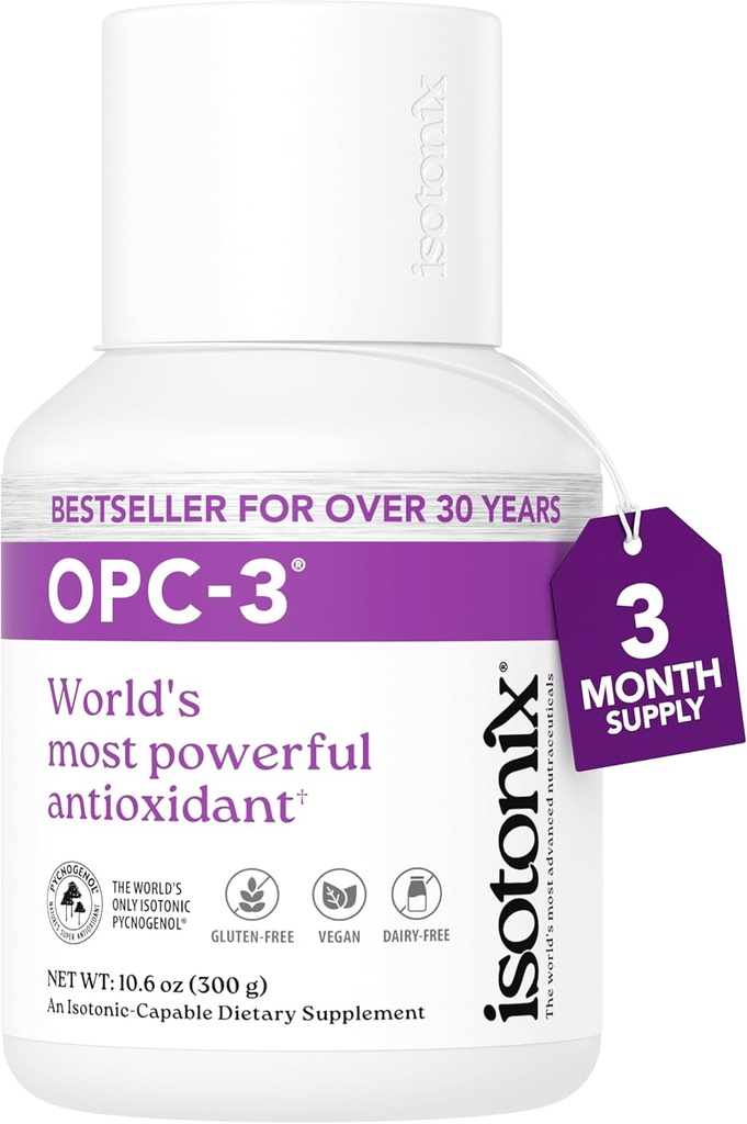OPC-3 Isotonix - Συμπλήρωμα αντιοξειδωτικών - Pycnogenol, Εκχυλίσματα σπόρων σταφυλιού, Bilberry, Red Wine & Pine Bark Extracts - για την υποστήριξη της καρδιάς και της κυκλοφορίας - Isotonic, Vegan, Gluten Free - 90 Σερβιέτες