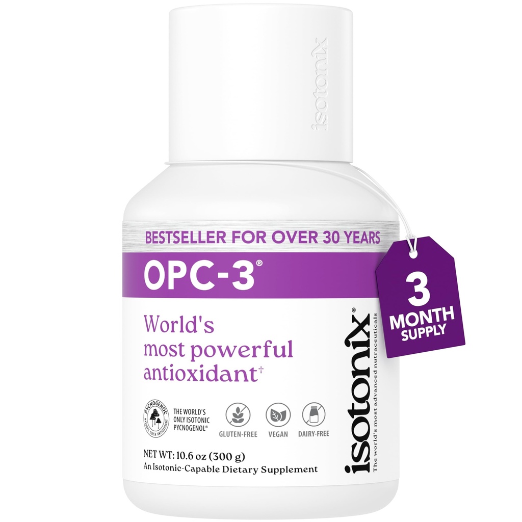 OPC-3 Isotonix - Antioxidant Supplement - Pycnogenol, Grape Seed Extracts, Bilberry, Red Wine & Pine Bark Extracts - for Heart & Circulatory Support - Isotonic, Vegan, Gluten Free - 90 Servings