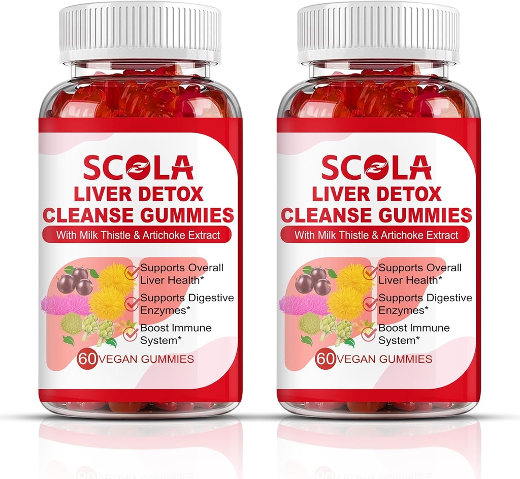 SCOLA Liver Cleanse Detox & επισκευή Gummies, συμπλήρωμα υποστήριξης ήπατος περιλαμβάνει εκχύλισμα γαϊδουράγκαθου γάλακτος με Silymarin, Dandelion, Chicory Root, συμπλήρωμα υγείας ήπατος, 120 Count