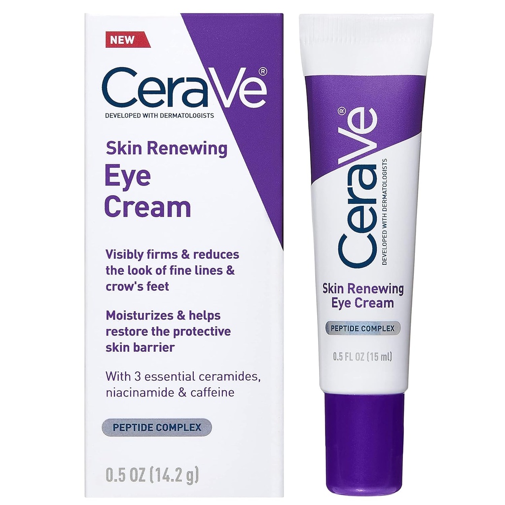 CeraVe Skin Renewing Eye Cream For Wrinkles, Under Eye Cream With Peptides + Caffeine + Niacinamid, For Wrinkles & Crows Feet, Paraben Free & Opthalmolog Tested