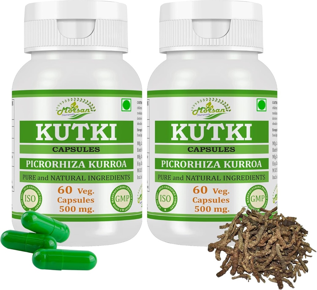 Doğal ve Pure Herbal PICRORHIZA KURROA (Kutki) Ekstraksiyon Capsules | En yüksek Potency,% 100 Herbal Ürün | 60 x 500 mg Paket. Veg Capsules (Pack of 2 Jar)