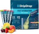 DripDrop Hydration Packets - Sunburst Variety Pack - Single Serve Electrolytes Powder Drink Mix - Lemon Lime, Strawberry, Peach, Black Cherry - Non-GMO, Gluten Free, Vegan - 32 Sticks