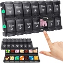Shintop Weekly Pill Box 2 Times a Day, Easy Fill Medicine Pill Organizer Push Düğme Pill Case Morning Night Vitamin Organizer for Fish Oil Supplements (Black)
