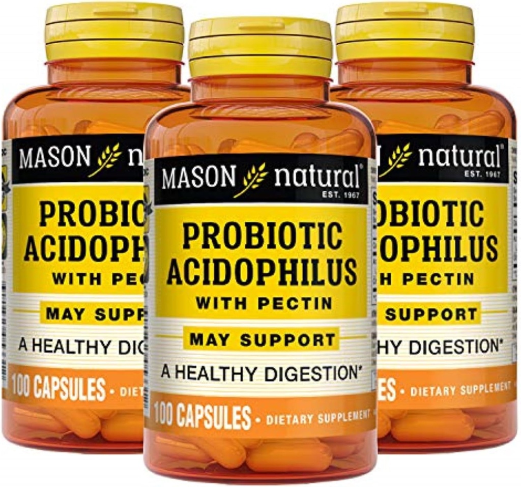 MASON NATURAL Probiyotik Asitofilius, 150 Gün Supply, Pectin & Food ile Normal Digestion, 100 Capsules (Pack of 3)