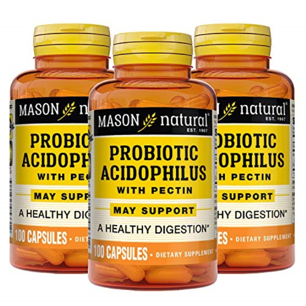 MASON NATURAL Probiyotik Asitofilius, 150 Gün Supply, Pectin & Food ile Normal Digestion, 100 Capsules (Pack of 3)