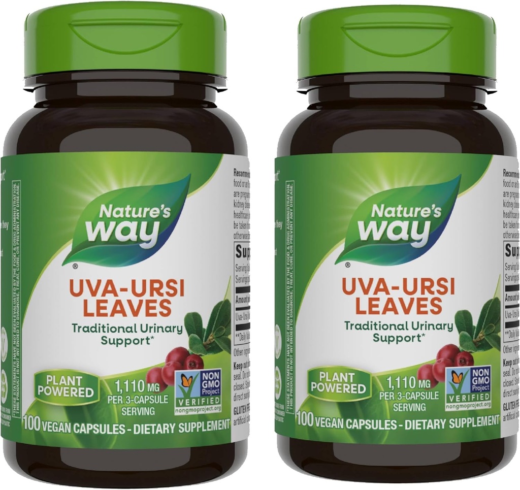 Nature's Way Uva Ursi Leaves, Traditional Urinary Support*, 1,110 mg per 3Capsule Service, Non-GMO Project  Valid, Herbal Diyetary Supplement, 100 Vegan Capsules (Pazarlama May Vary) - 2 Pack