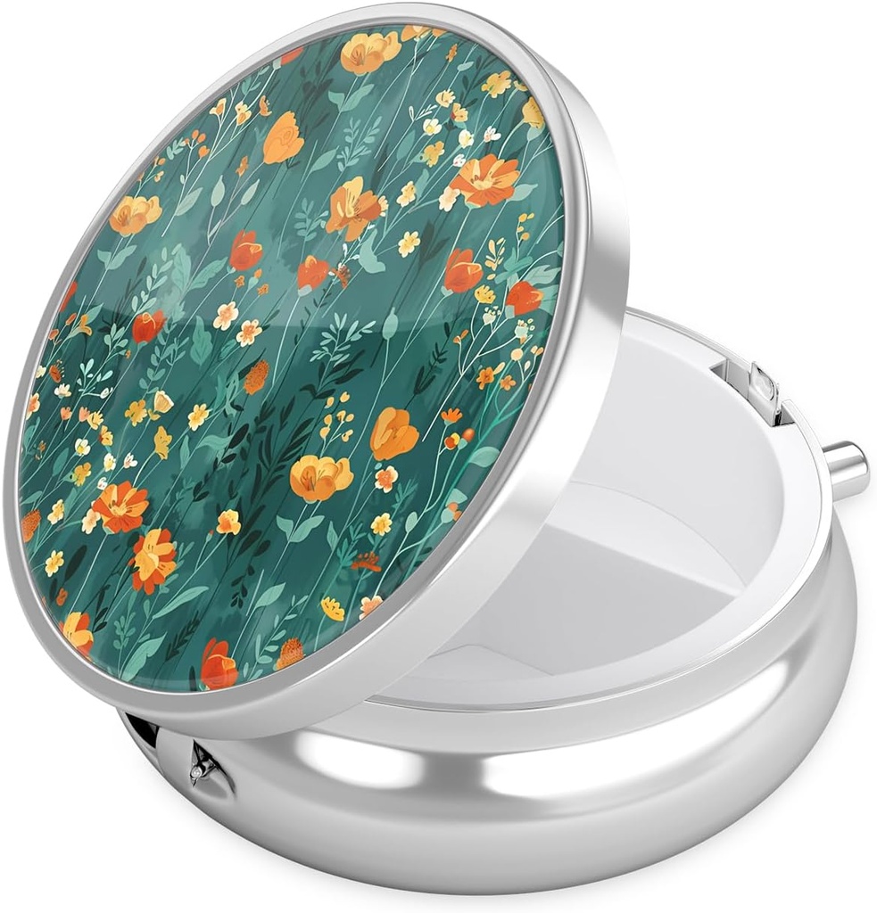 Nipichsha κουτί χαπιών, μικρή θήκη χαπιών για το πουρμπουάρ & τσέπη, χαριτωμένο ταξιδιωτική ιατρική οργανωτής, φορητός κάτοχος εμπορευματοκιβωτίων ιατρικής για να κρατήσει βιταμίνες, φαρμακευτική αγωγή, ιχθυέλαιο & συμπλήρωμα, B03-Όμορφη λουλούδια