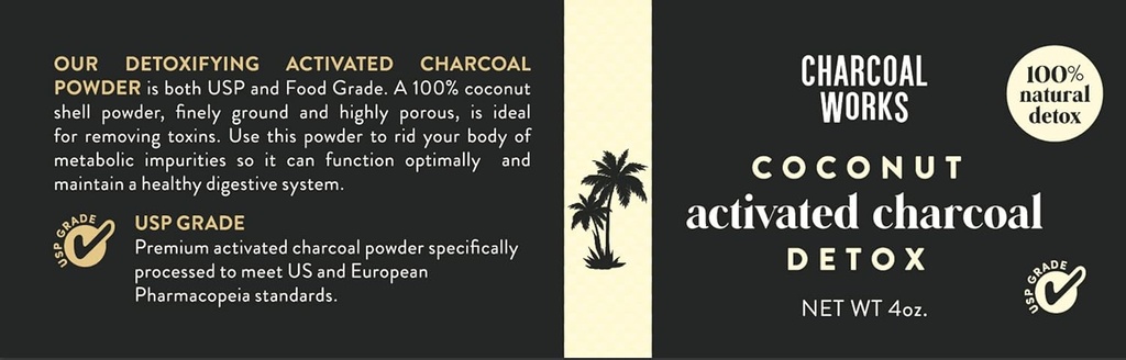 Coconut aktif Charcoal Toz CHARCOAL ÇALIŞMALARI | USP Food Grade Charcoal Drink | Detox | High Adsorptive Kapasite | Hızlı Acting | Half Pint 4oz