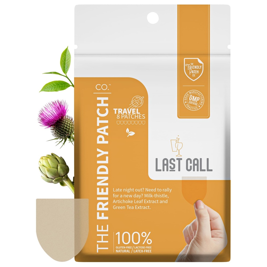 The Friendly Patch Last Call Patch - Late Night Out - Plant Support Wearable Patches with Vine Tea, Caffeine, Milk Thistle, Artichoke Leaf Extract - Wellness 8 Pack