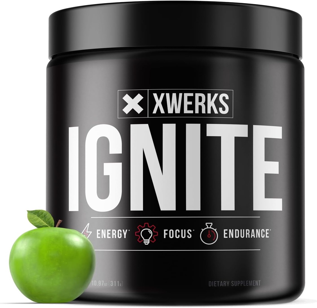 Xwerks Ignite Green Apple Pre Workout Powder, Φυσική Keto Pre προπόνηση για γυναίκες και άνδρες με εκρηκτική ενέργεια, Gluten Free Blend για αντοχή και Stamina, 150mg καφεΐνη, 30 υπηρεσίες