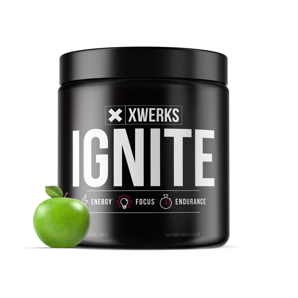 Xwerks Ignite Green Apple Pre Workout Toz, Natural Keto Pre Workout for Women and Men with Explosive Energy, Gluten Free Meeting for Endurance and Stamina, 150mg Caffeine, 30 Hizmet