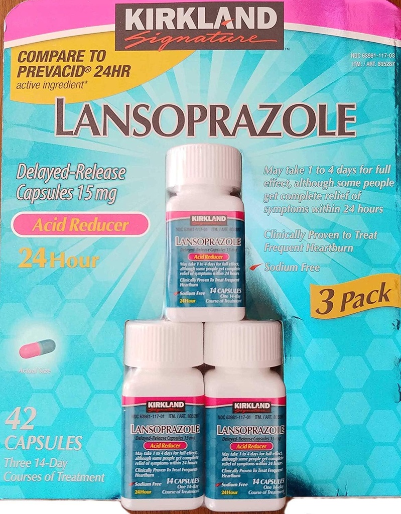 Kirkland Signature Lansoprazole 15 mg Οξύ μειωτήρα, 42 κάψουλες