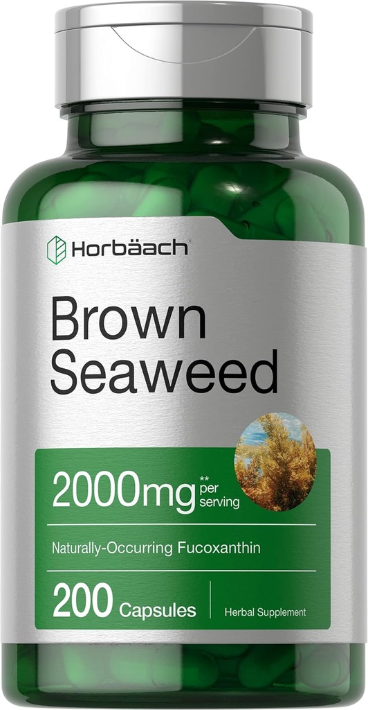 Horbäach Brown Seaweed Extract Capsules 2000 mg | 200 Pills | Fucoxanthin Supplement | Non-GMO, Gluten Free
