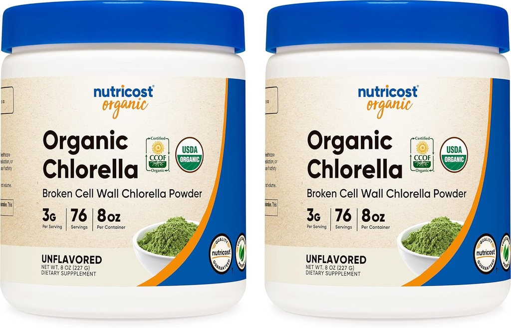 Nutricost Organic Chlorella 8oz (.5 LBs) (2 Şişe) - 3000 mg Per Servis