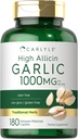Carlyle Garlic Supplement 1000 mg | 180 Caplets | Odorless Pills | High Allicin Extract | Vegetarian, Non-GMO & Gluten Free Free