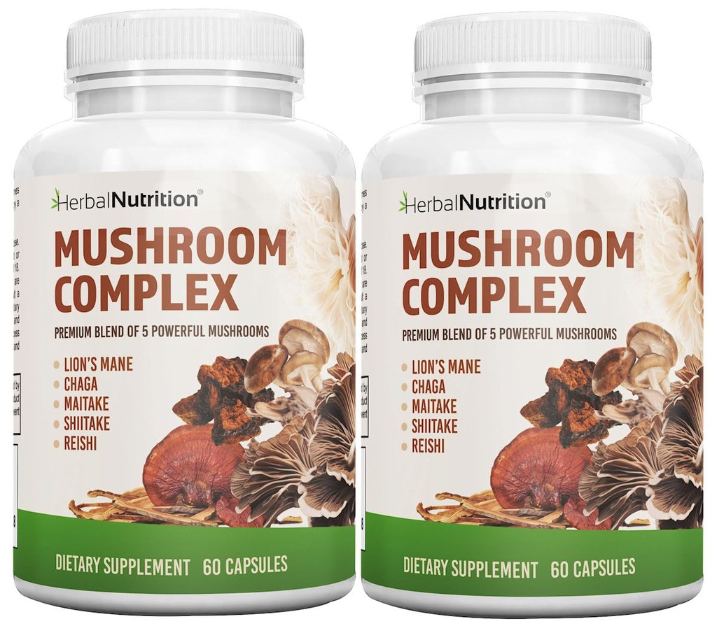 Herbal Beslenme Mushroom Kompleksi 700 mg ila 1400 mg. 5 En Güçlü Mushrooms - Lions Mane, Reishi, Chaga, Maitake, Shiitake - Supports Immune Health, Nootropic Brain Health for Memory & Focus