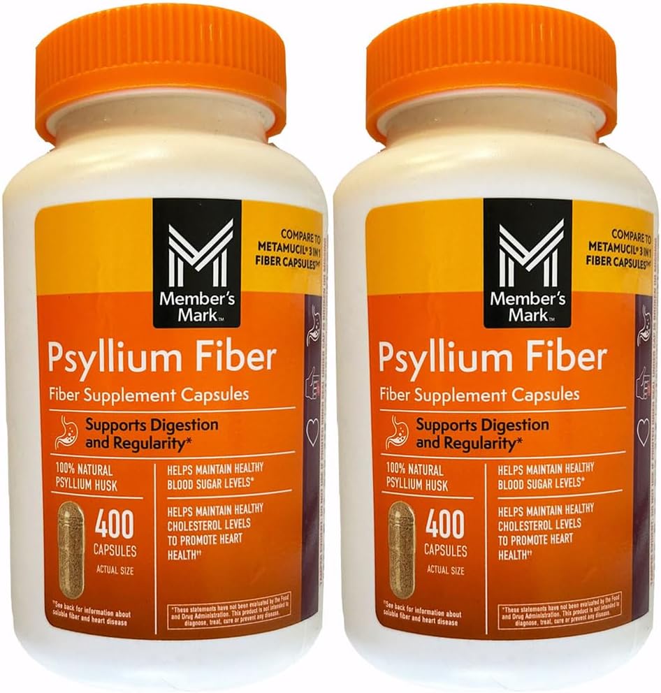 Üye Mark Fiber Capsules 2Pack (400 Kont) Psyllium Husk, #1 Doktor Tavsiye Edilen Fiber Supplement.