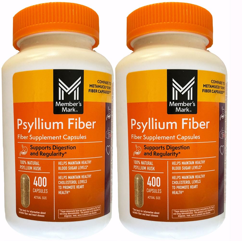 Üye Mark Fiber Capsules 2Pack (400 Kont) Psyllium Husk, #1 Doktor Tavsiye Edilen Fiber Supplement.