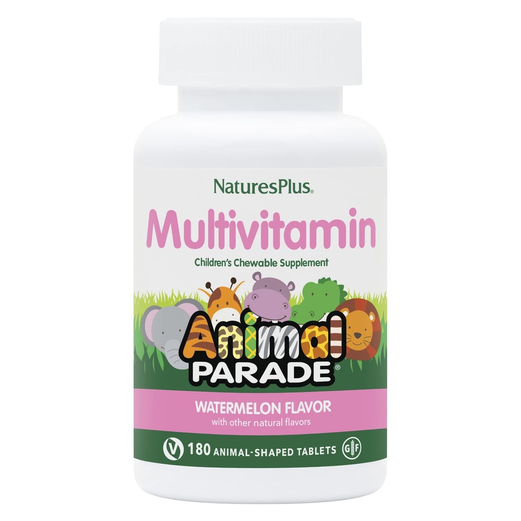Natures Plus Animal Parade Children's Chewable Multivitamin, Watermelon - 180 Animal-Shaped Tabletler - Sağlık & Well-Being - Vegan, Gluten Free - 90 Servisler