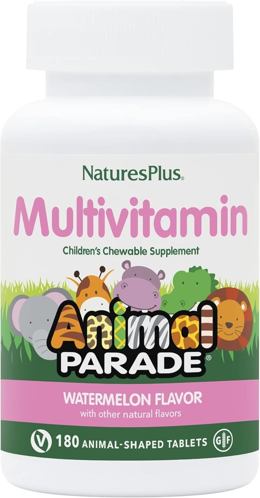 Natures Plus Animal Parade Children's Chewable Multivitamin, Watermelon - 180 Animal-Shaped Tabletler - Sağlık & Well-Being - Vegan, Gluten Free - 90 Servisler