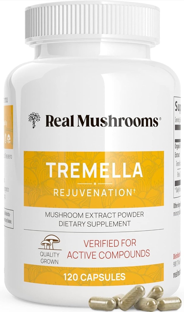 Real Mushrooms Tremella Mushroom Extract 120 ct Blend for Daily Wellness Routine - Vegan, Non-GMO, Βιολογικό συμπλήρωμα υποστήριξης ανθρώπων