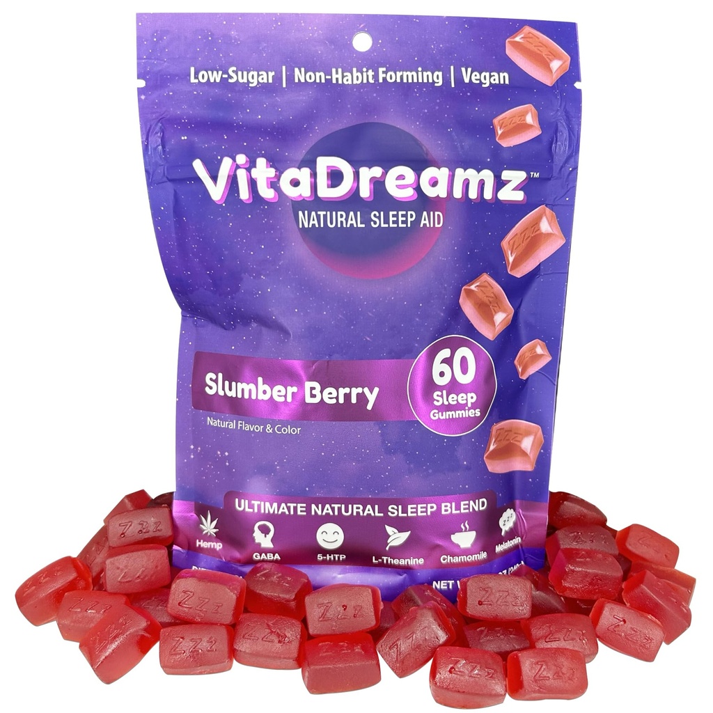 Μελατονίνη Gummies για τον ύπνο - Φυσικό συμπλήρωμα βοήθειας ύπνου με L-Θεανίνη & GABA - SleepEZ μαξιλάρι 60 κόμης