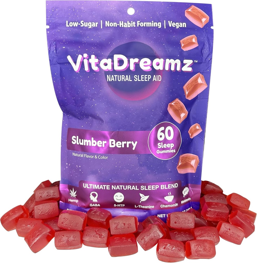 Uyku için Melatonin Gummies - Doğal Uyku Yardımı L-Theanine & GABA - SleepEZ Yastıkz 60 Kont