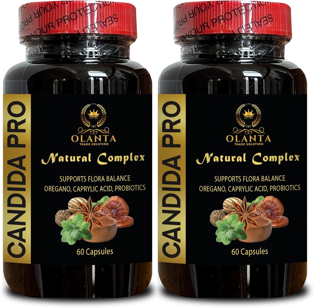 Candida PRO Natural Complex - Oregano Leaf Extract Pills, Candida Cleanse Support Sağlıklı Gut Function, caprylic Acid Capsules for Candida - 2 Şişe 120 Capsules