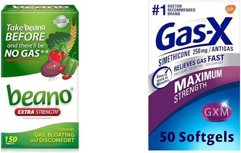 Beano Food Enzyme Diyetary Supplement | Help Digest Gas-Causing Foods | 150 Tablet & Gaz-X En Güçlü Gaz Yardımı Simethicone 250 mg for Bloating Relief - 50 Count