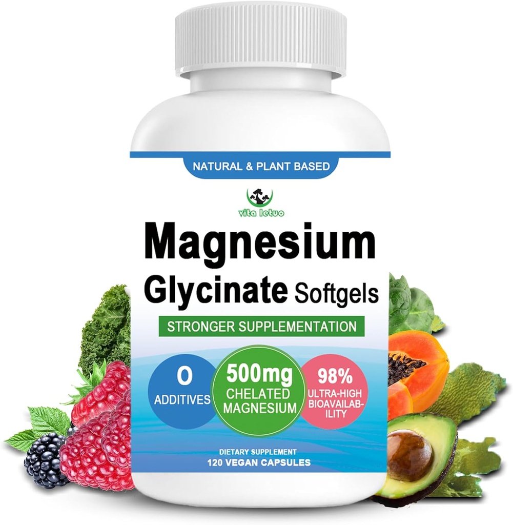 Magnezyum Glycinate Supplement, 2 Aylık Supply Pure Magnezyum Glycinate 500 mg for Sleep Support, Muscle Recovery, Chew, Heart & Bone, Vegan, GMOS