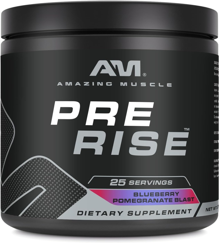 Amazing Muscle Pre Rise | Pre-Workout Toz Supplement with Caffeine & Beta-Alanine for Men & Women | 25 Hizmetler (25 Hizmetler, Blueberry Pomegranate Blast)
