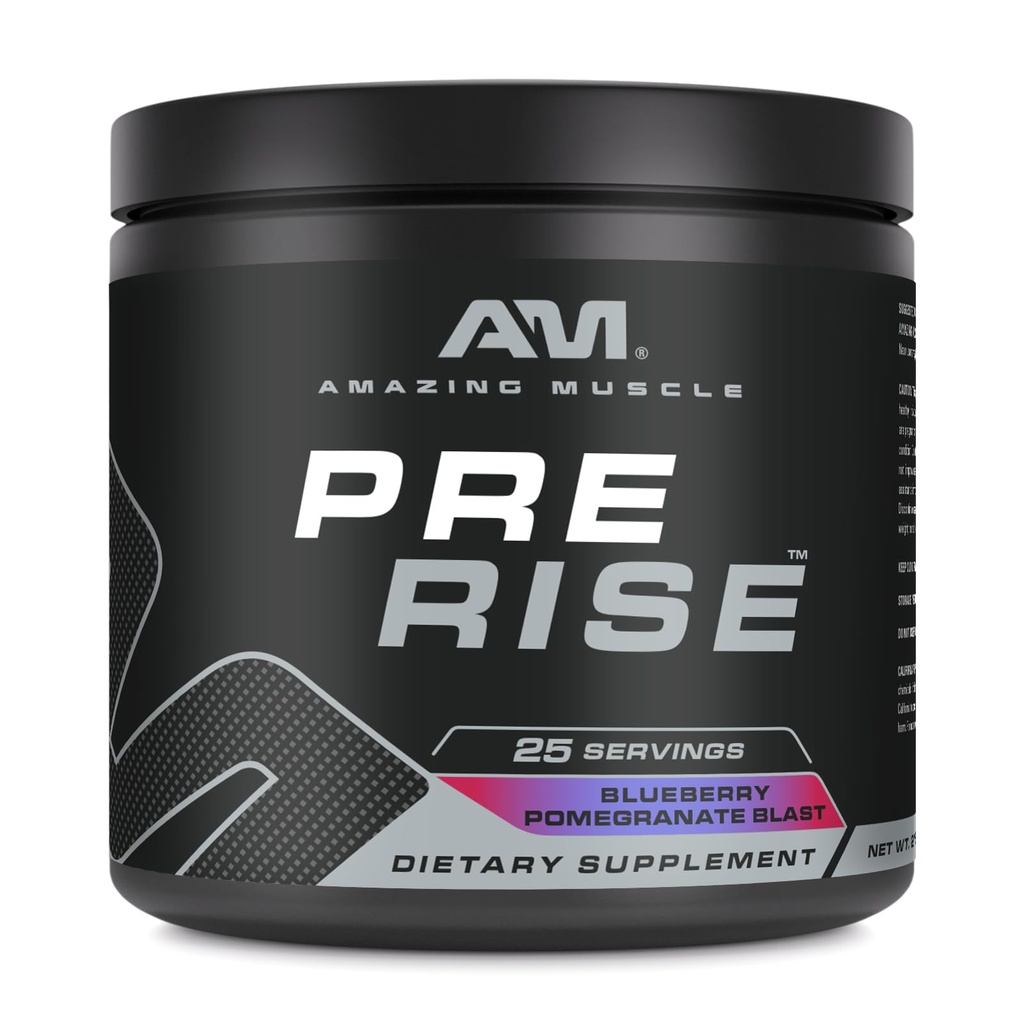 Amazing Muscle Pre Rise | Pre-Workout Toz Supplement with Caffeine & Beta-Alanine for Men & Women | 25 Hizmetler (25 Hizmetler, Blueberry Pomegranate Blast)