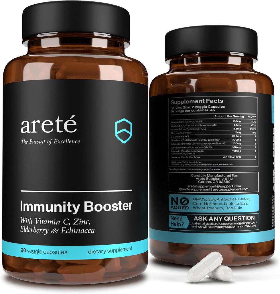 Συμπλήρωμα Booster Ανοσίας Premium – 10 σε 1 Φυσικό Αναπνευστικό & Ανοσοποιητικό Σύστημα Booster, 90 Κάψουλες, Βιταμίνη C, Ψευδάργυρος, Elderberry, Turmeric Κουρκουμίνη, Σκόρδο, Probiotic Immune Boost Υποστήριξη Βιταμίνες