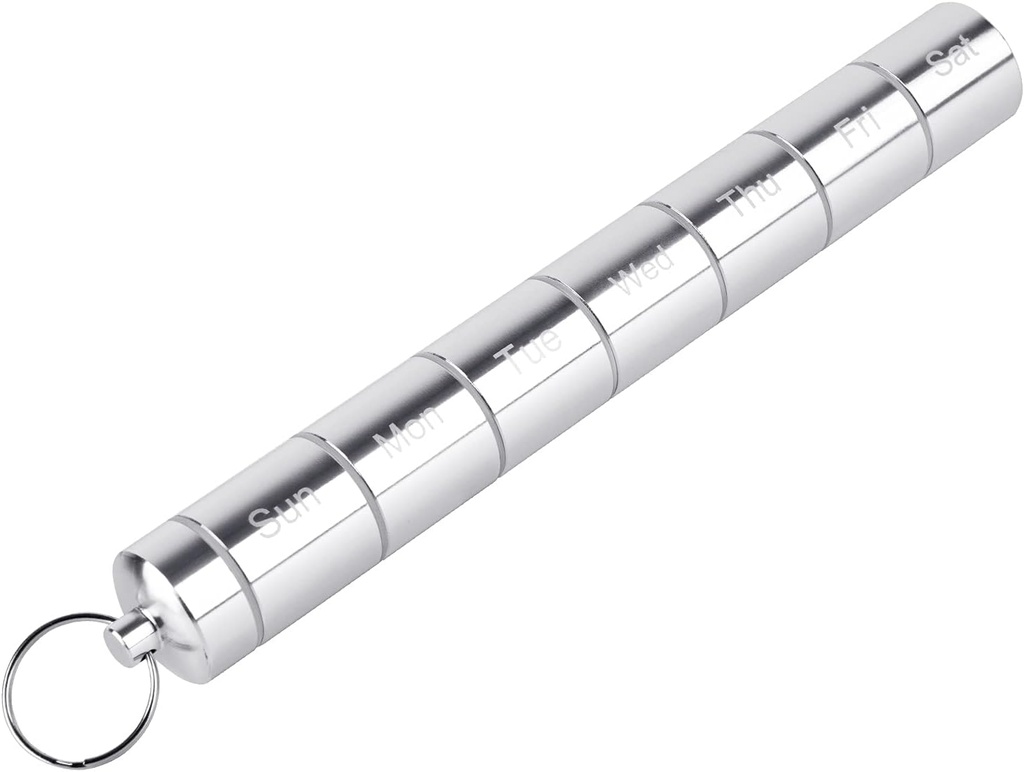 Διοργανωτής κιβωτίων χαπιών, 7 θήκη χαπιών διαμερίσματος, Αδιάβροχη ιατρική εμπορευματοκιβώτιο έκτακτης ανάγκης, Καθημερινή θήκη χαπιών, κουτί αποθήκευσης χαπιών με μπρελόκ, Ιδανική για ταξίδια/εξωτερική/εστιατόριο (Sliver)